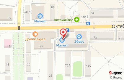 Супермаркет Магнит на Октябрьской улице, 75 в Донском на карте
