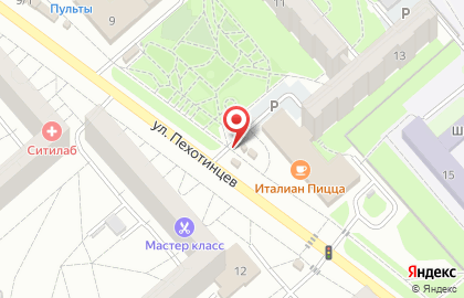 Киоск по продаже фруктов и овощей на улице Пехотинцев 13 на карте