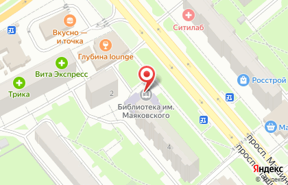 Библиотека им. В.В. Маяковского на проспекте Машиностроителей на карте