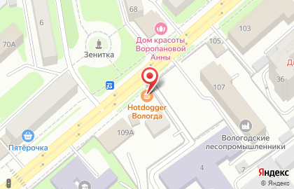 Кафе быстрого питания Hotdogger на Зосимовской улице на карте