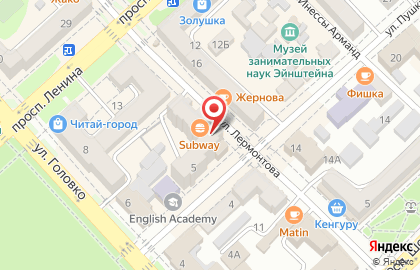 Ресторан быстрого питания Subway на улице Пушкина на карте