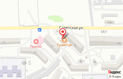 Служба доставки Суши Сан на Советской улице на карте