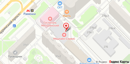 Медицинский центр Медлайн-сервис на Мичуринском проспекте на карте
