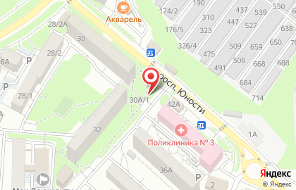 Продуктовый магазин на проспекте Юности на карте