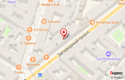 Сеть ресторанов быстрого питания  Subway в Центральном районе на карте