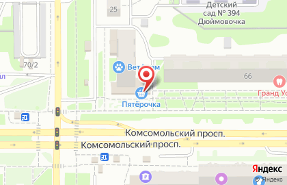 Супермаркет Пятёрочка на Комсомольском проспекте на карте