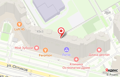 Магазин товаров для шитья и рукоделия на улице Оптиков на карте