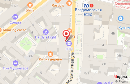 Банкомат ОТП банк на метро Владимирская на карте