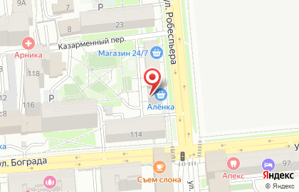 Продовольственный магазин Алёнка в Железнодорожном районе на карте