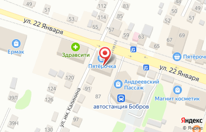 Супермаркет Пятёрочка на улице 22 Января, 108 на карте