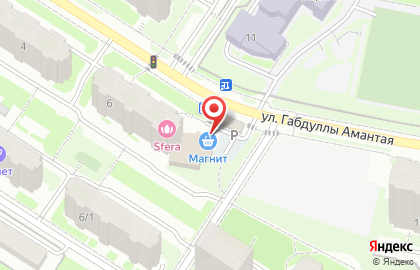 Супермаркет Магнит у дома на улице Габдуллы Амантая на карте