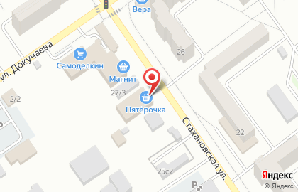 Продуктовый супермаркет Пятёрочка на Стахановской улице, 27/1 в Ишимбае на карте