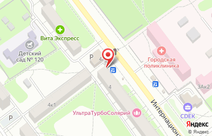 Киоск по продаже мороженого и полуфабрикатов Ледяной домик на Интернациональной улице на карте