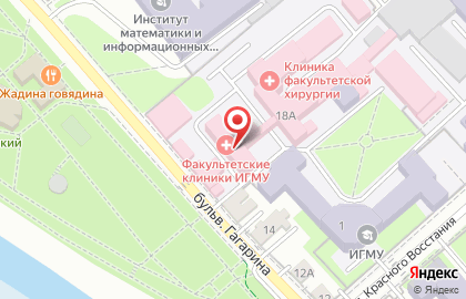 Факультетская клиника ИГМУ на бульваре Гагарина, 18а на карте