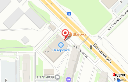 Супермаркет Пятёрочка на улице Юности на карте