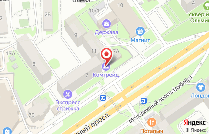 Торговая компания КомТрейд в микрорайоне Ольминского на карте