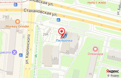 Пятёрочка, Индустриальный район на улице Карпинского на карте