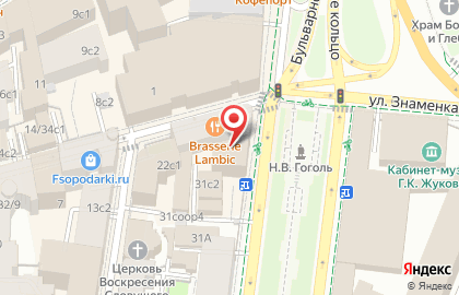 Пивной ресторан Brasserie Lambic рядом с метро Арбатская и Кропоткинская на карте