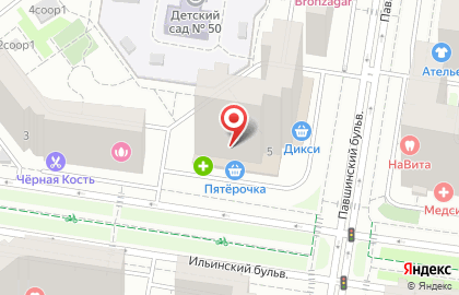 Супермаркет Пятёрочка на Ильинском бульваре в Красногорске на карте