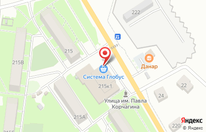Супермаркет Система Глобус на улице Павла Корчагина на карте