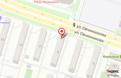 Фирменный мясной магазин Ромкор на улице Овчинникова на карте