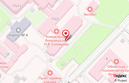 Клиническая больница скорой медицинской помощи им. Н.В. Соловьева в Ярославле на карте