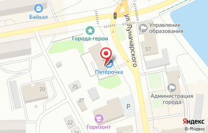Супермаркет Пятёрочка на улице Луначарского на карте