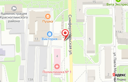 Киоск хлебобулочных изделий на Симферопольской улице на карте