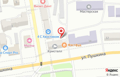 Ухо и медведь на улице Пушкина на карте