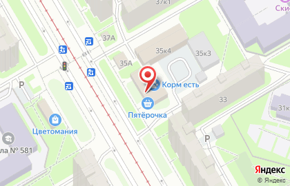 Супермаркет Пятёрочка на проспекте Авиаконструкторов, 35 к 1 на карте