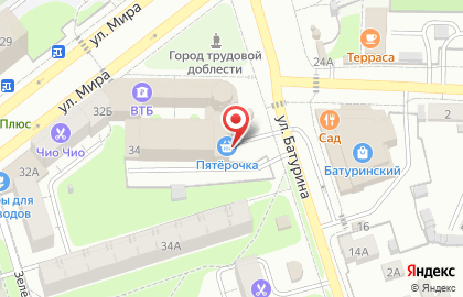 Супермаркет Пятёрочка на улице Мира на карте