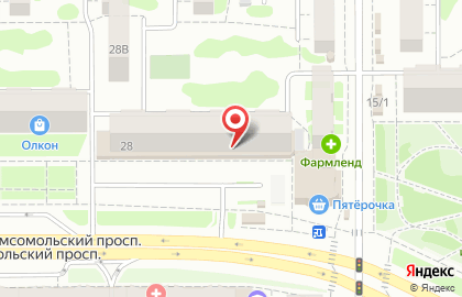 Универсам Рябинка на Комсомольском проспекте на карте