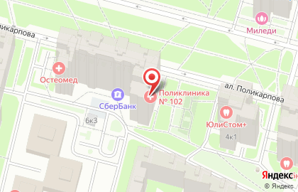 Городская поликлиника №102 на аллее Поликарпова на карте