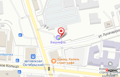 Заправочная станция Башнефть на улице Луначарского на карте