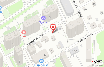 Продуктовый магазин Мясной дворик в Уральском переулке на карте