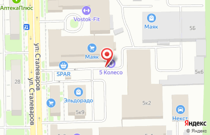 Сеть шиномонтажных мастерских 5 колесо на улице Сталеваров на карте