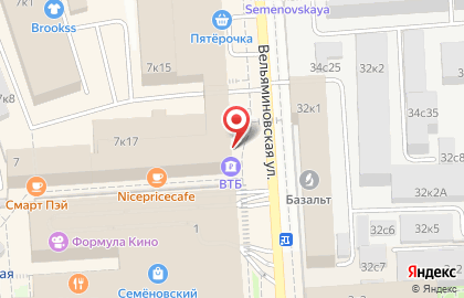 Банк ВТБ на метро Семёновская на карте