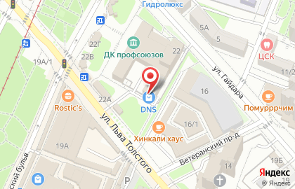 Магазин цифровой и бытовой техники DNS на улице Льва Толстого на карте