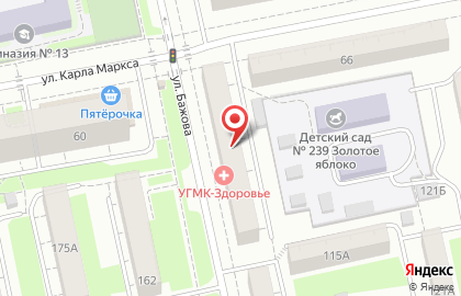 Поликлиника УГМК-Здоровье на улице Бажова на карте