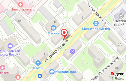 Общежитие на улице Твардовского на карте