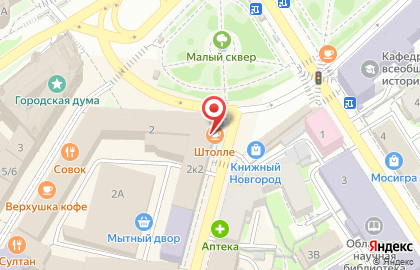 Кафе-пироговая Штолле на площади Минина и Пожарского на карте