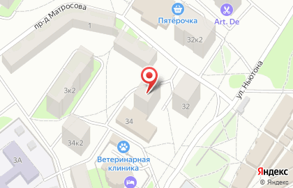 Супермаркет ДИКСИ на улице Ньютона на карте