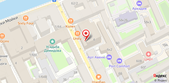 Ресторан Unity_Sennaya в переулке Гривцова на карте