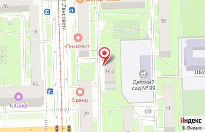Городская больница №20 на улице Ленсовета на карте