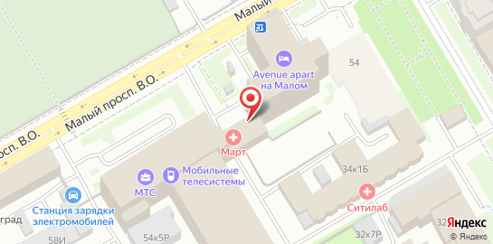 Медицинский центр МАРТ на Малом проспекте В.О. на карте
