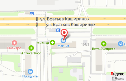 Супермаркет Дикси на улице Братьев Кашириных, 103 на карте