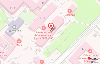 Клиническая больница скорой медицинской помощи им. Н.В. Соловьева в Ярославле на карте
