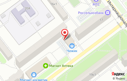 Супермаркет Магнит у дома на Интернациональной улице на карте