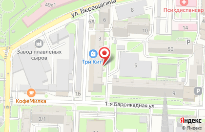 Сеть супермаркетов Магнит на 1-ой Баррикадной улице на карте