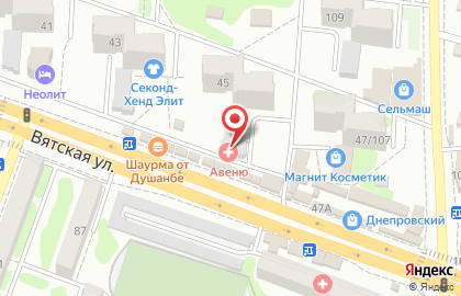 Поликлиника АВЕНЮ-Чкаловский на Вятской улице на карте